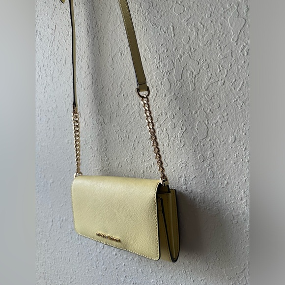 Michael Kors Bag Wallet On A Chain Jet Set Crossbody Yellow Leather Gold Chain - Picture 4 of 10